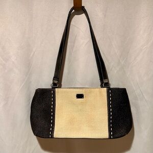 Vintage Black and Cream Women's Woven Handbag Purse